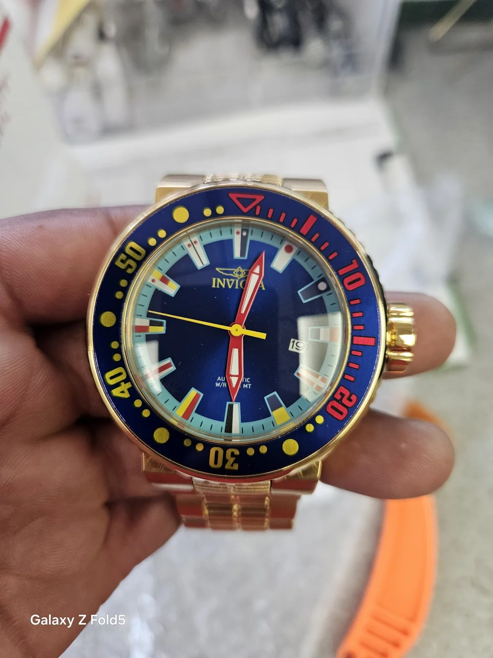 Invicta Gold Tone Diver Watch with Blue Dial 52mm Automatic